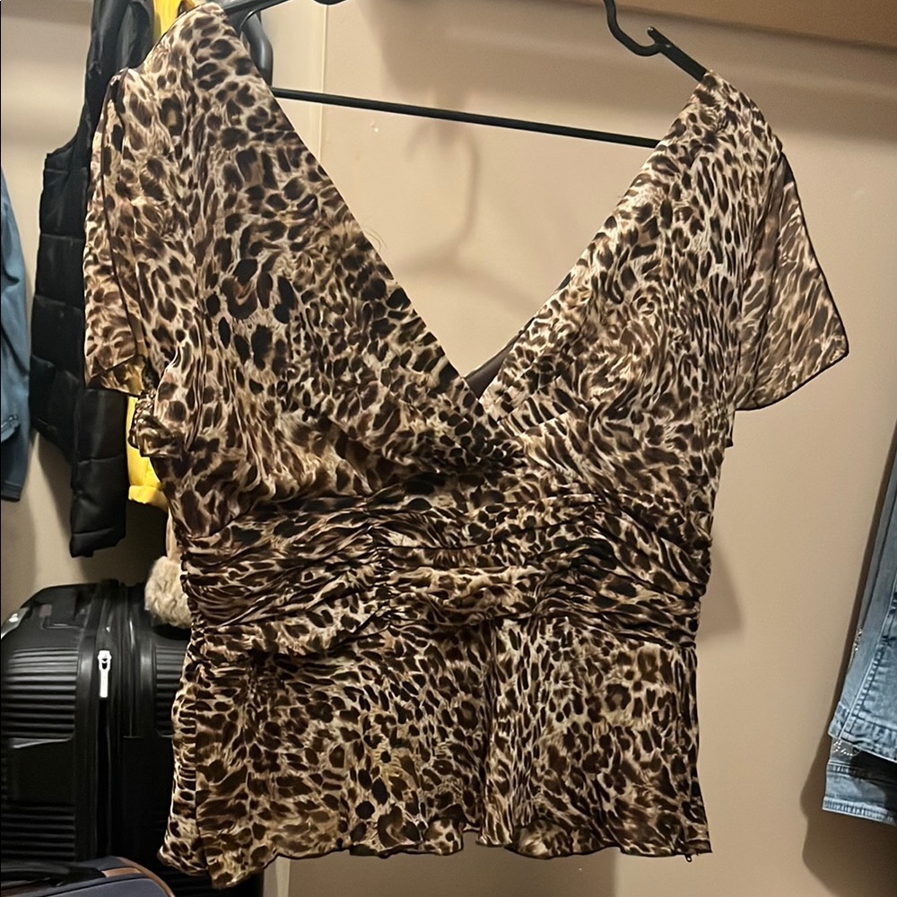 AGB Brown and Black Ruched Wrap Blouse